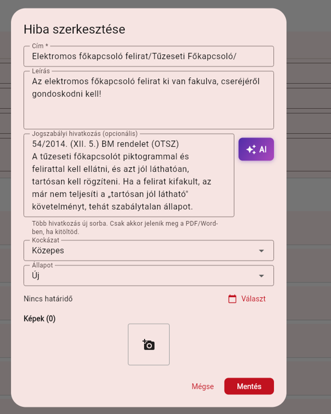 Hiba szerkesztése dialógus — valós szakmai hiba felvétele